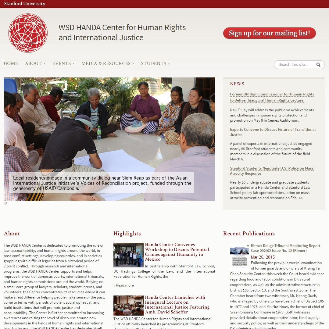 WSD HANDA Center for Human Rights and International Justice home page image