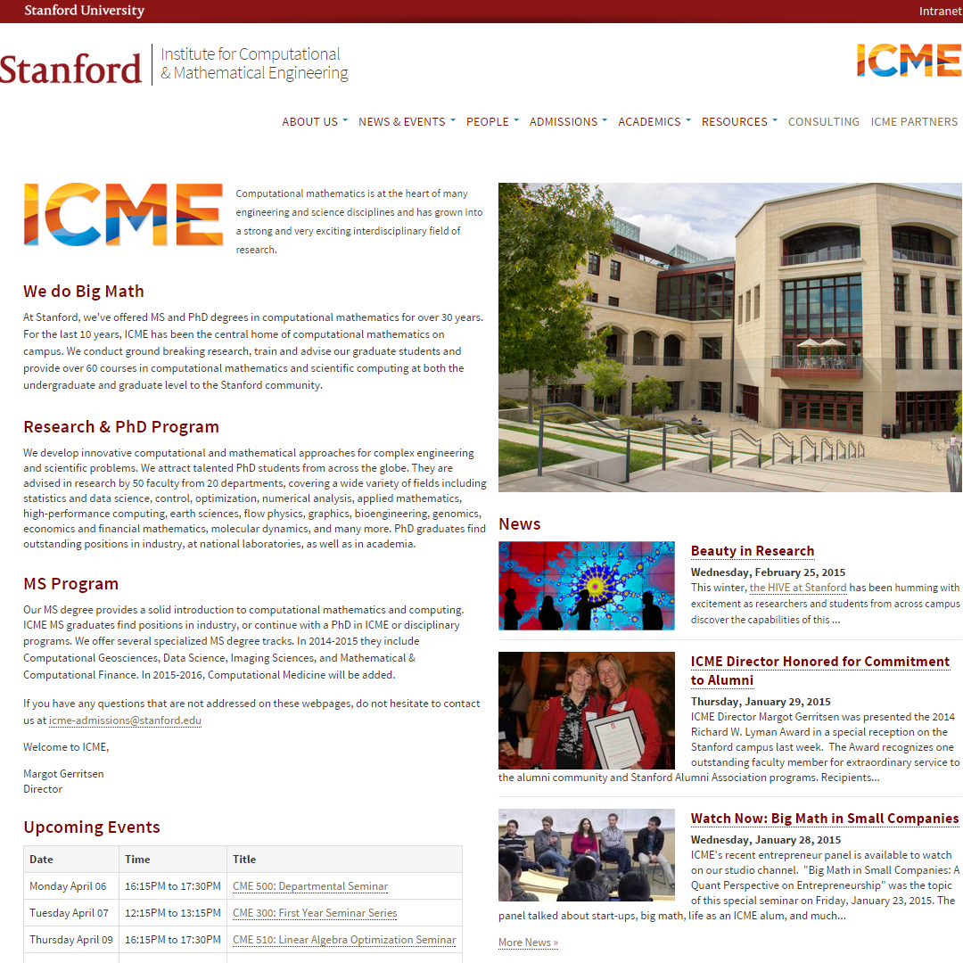 Stanford Institute for Computational & Mathematical Engineering Home Page image