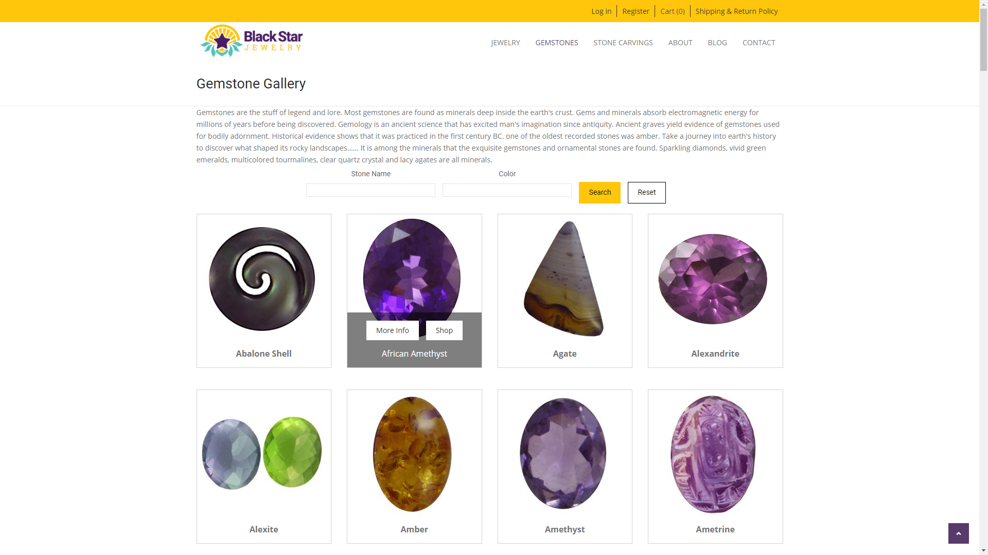 Black Star Jewelry New Ecommerce Design and Site Upgrade Gemstone Browse Page