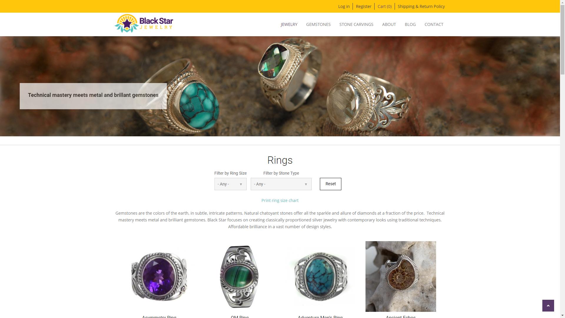 Black Star Jewelry New Ecommerce Design and Site Upgrade Ring Listing Page