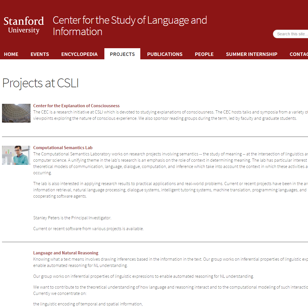 Stanford Center for the Study of Language and Information Projects Page