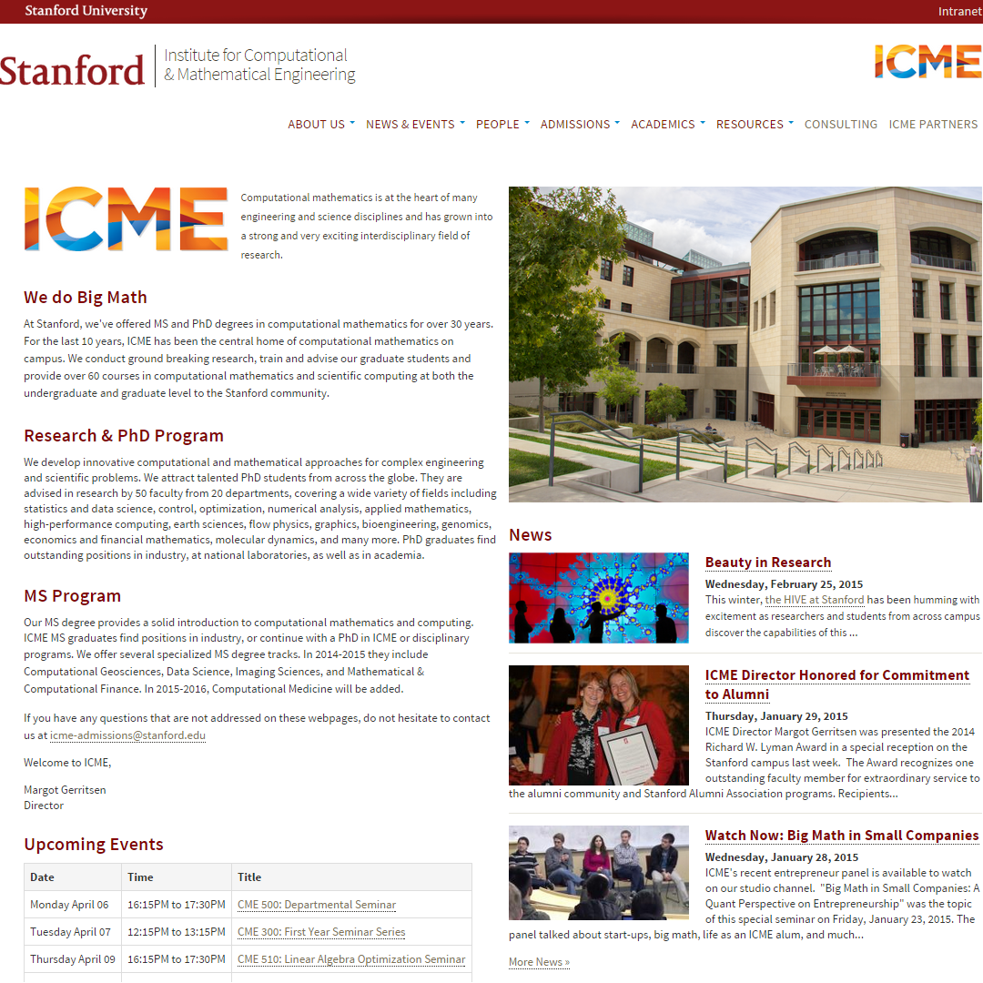 Stanford Institute for Computational & Mathematical Engineering Home Page