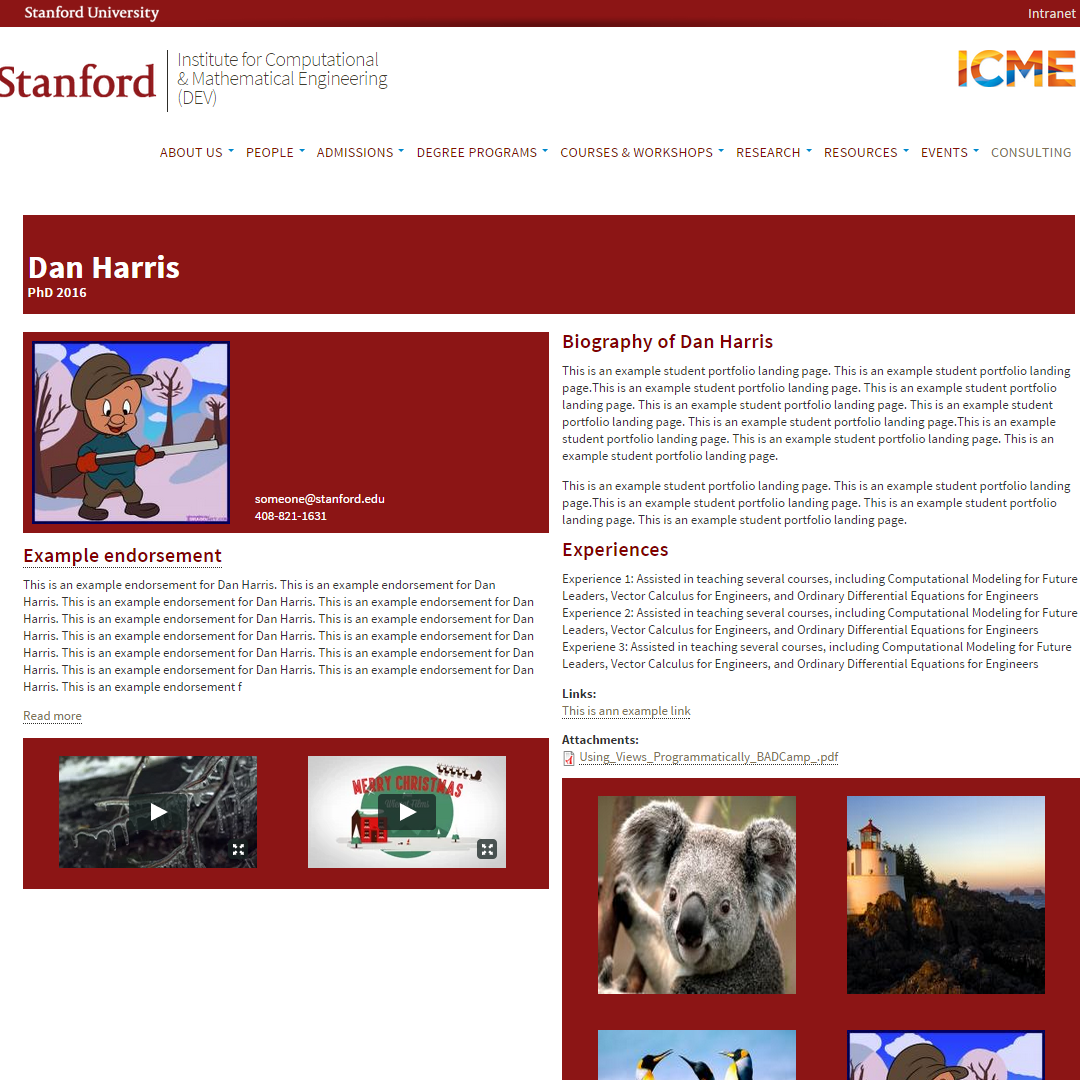 Stanford Institute for Computational & Mathematical Engineering Student Teaching Portfolio Page