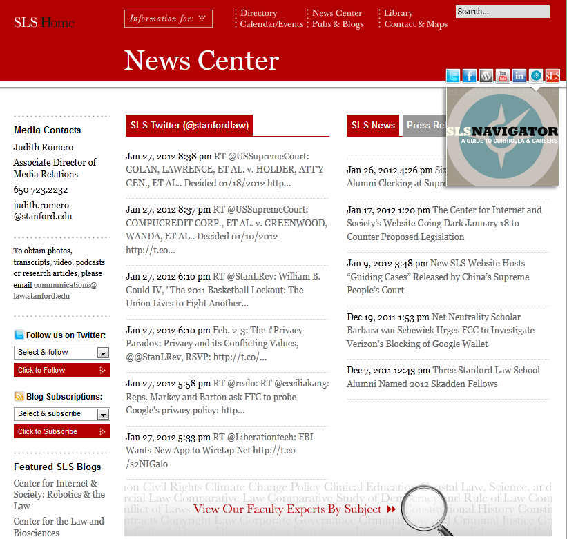 Stanford Law School News Center Page January 2012