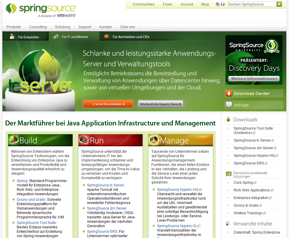 SpringSource.de German Language Version of SpringSource.com Corporate Website (Now part of VMWare)