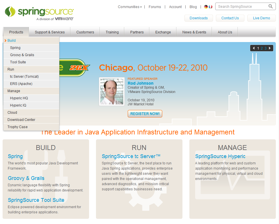 SpringSource.com corporate website image October, 2010