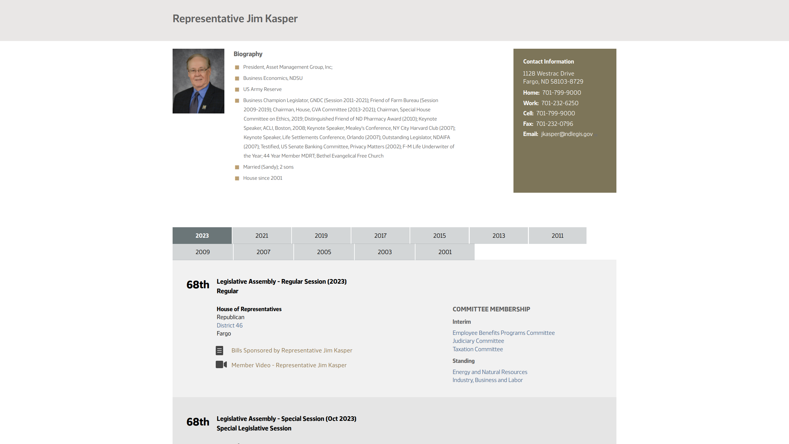 North Dakota Legislative Council website biography details page example after redesign