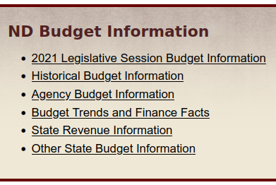 ND Legislative Branch website old design fiscal menu in the footer