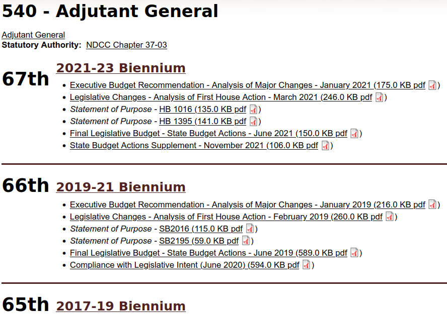 NDLC website agency budget details page before the redesign