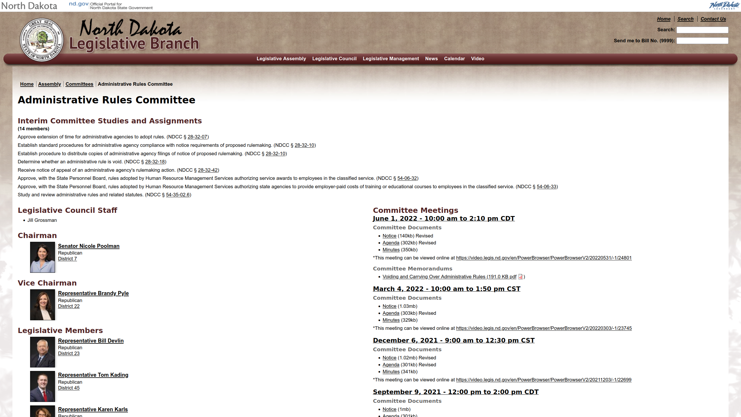 NDLC website legislative assembly interim committee listing page before the redesign