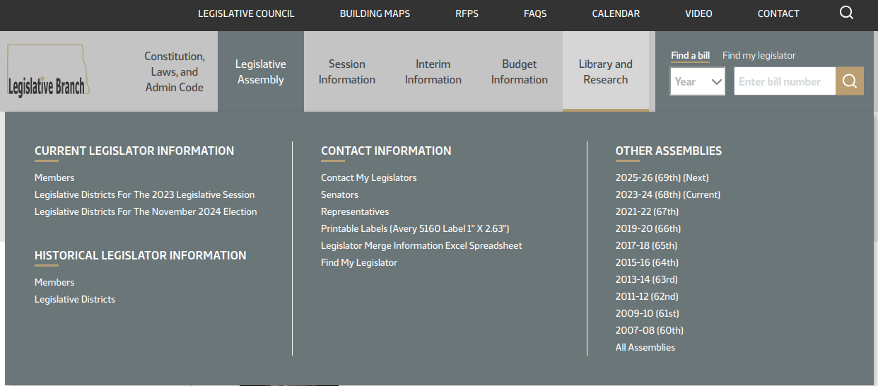 North Dakota Legislative Council Website New Megamenu Design