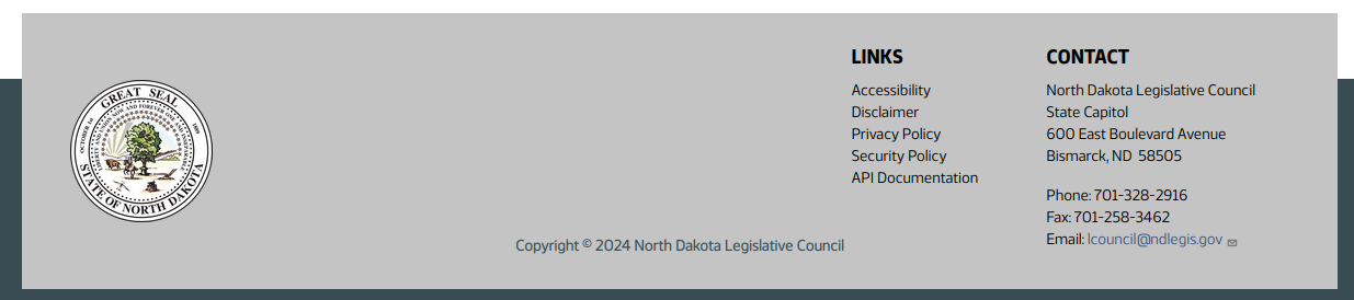 North Dakota Legislative Council Website New Footer