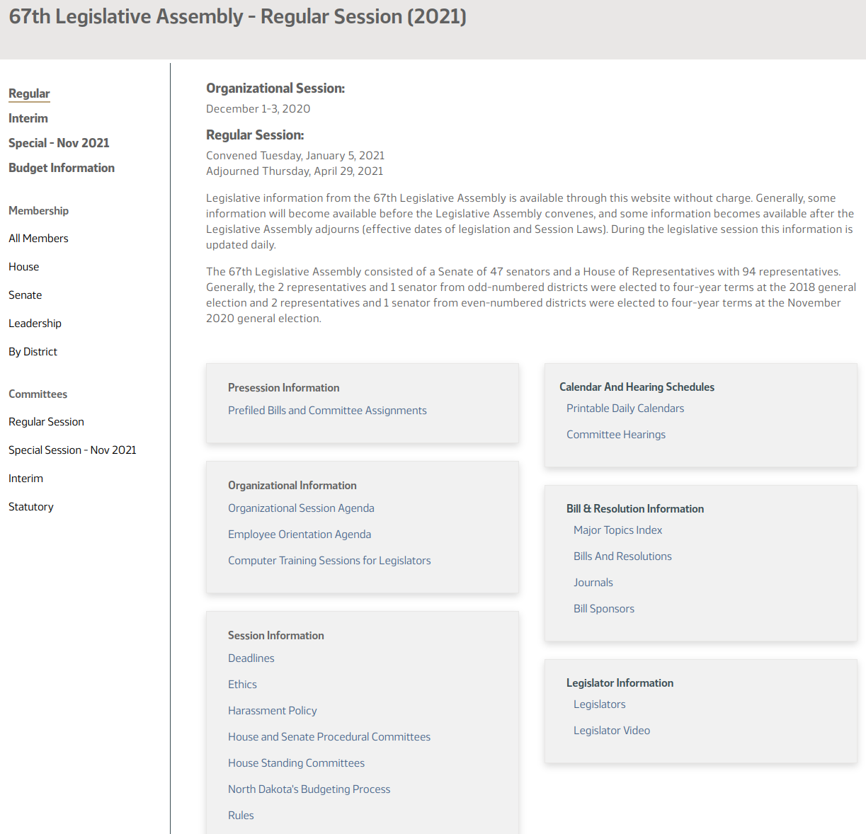 NDLC Legislative Assembly Regular Session Details Page after the redesign